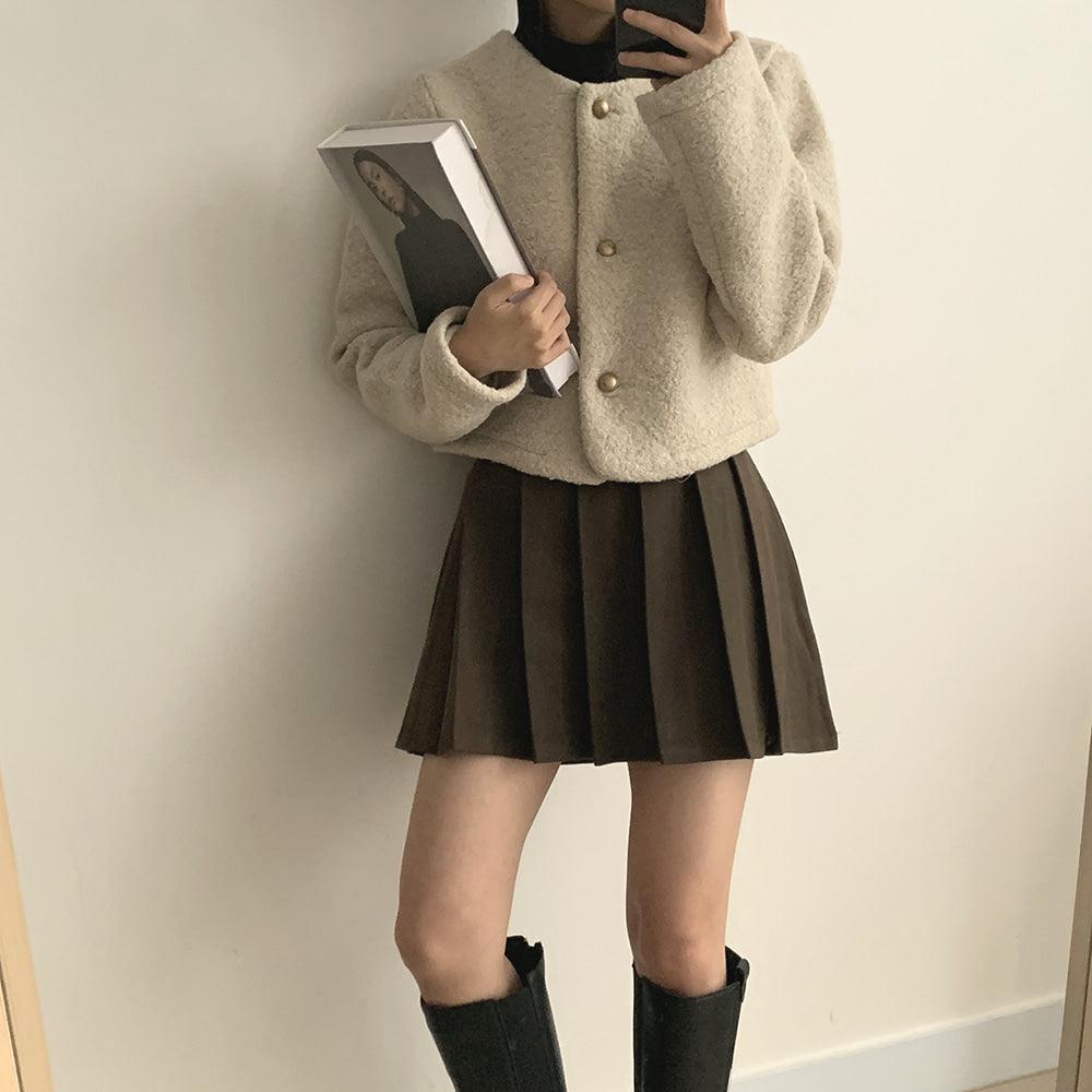 【混金線🥂】韓製圓領毛呢金扣外套<KR> - IKIMSTORE