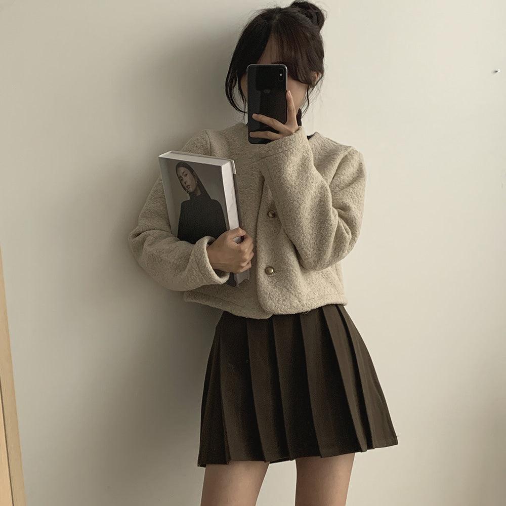 【混金線🥂】韓製圓領毛呢金扣外套<KR> - IKIMSTORE