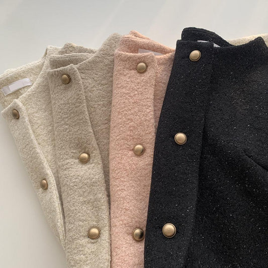【混金線🥂】韓製圓領毛呢金扣外套<KR> - IKIMSTORE
