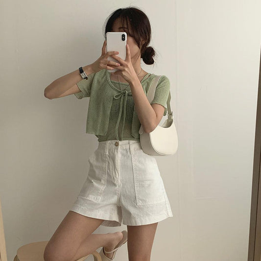 【套裝】薄款綁帶外套+背心SET<KR> - IKIMSTORE