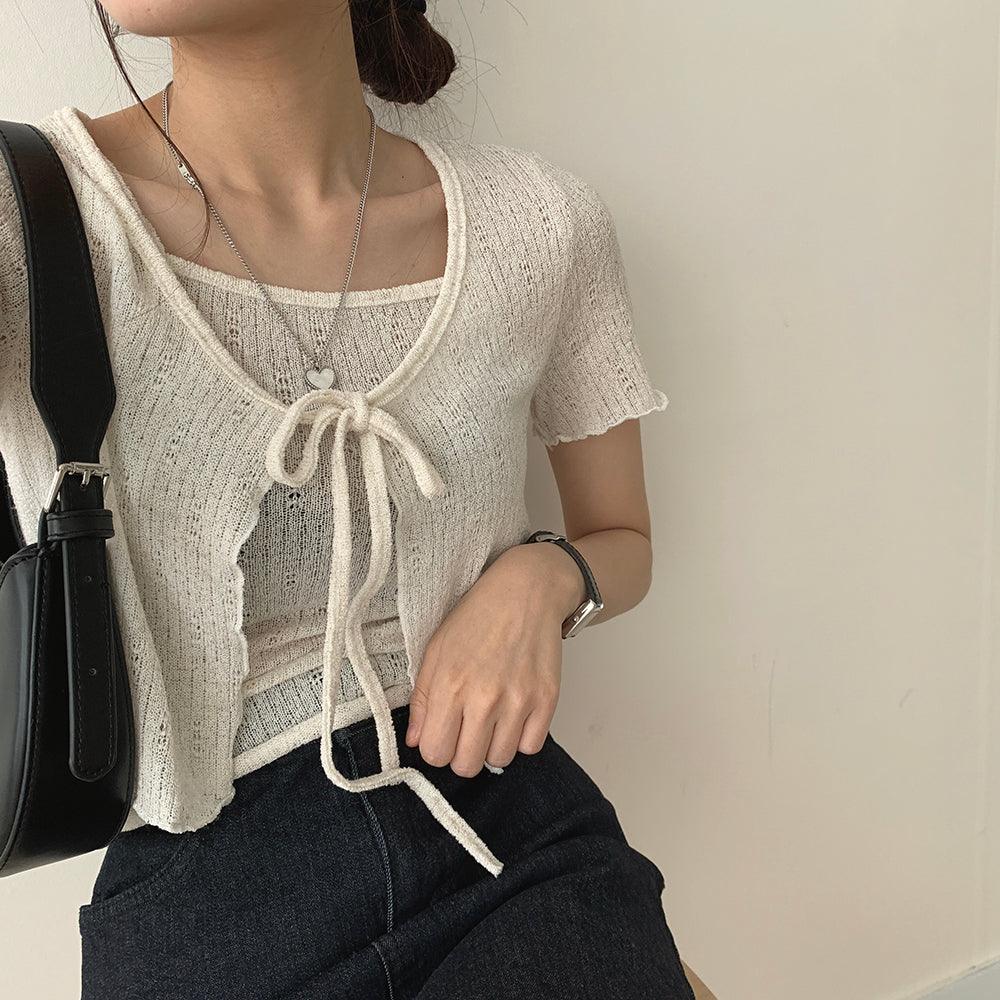【套裝】薄款綁帶外套+背心SET<KR> - IKIMSTORE
