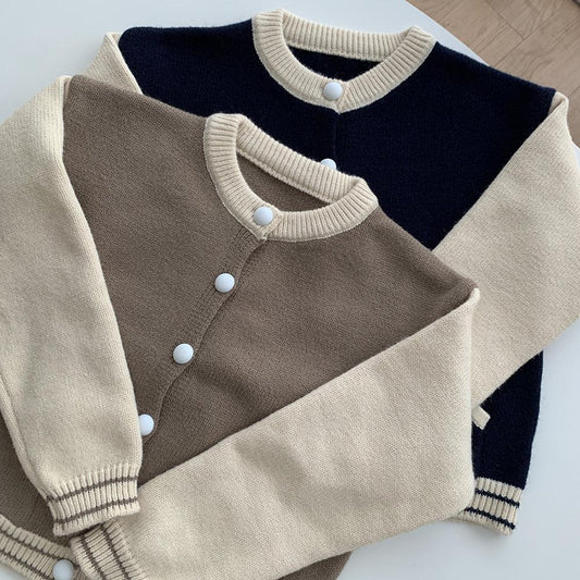 【現貨navy】韓系撞色棒球針織外套 - IKIMSTORE