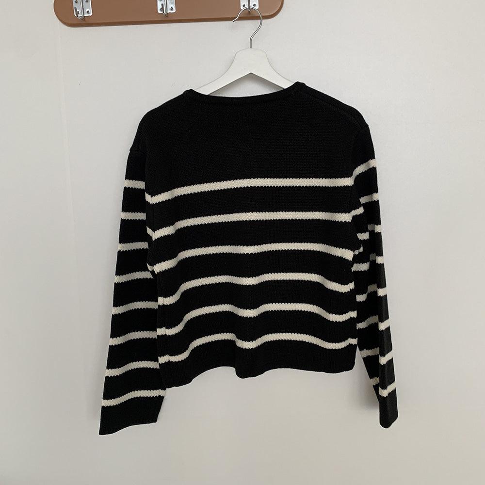 【現貨白黑】韓製條紋金扣口袋外套<KR> - IKIMSTORE