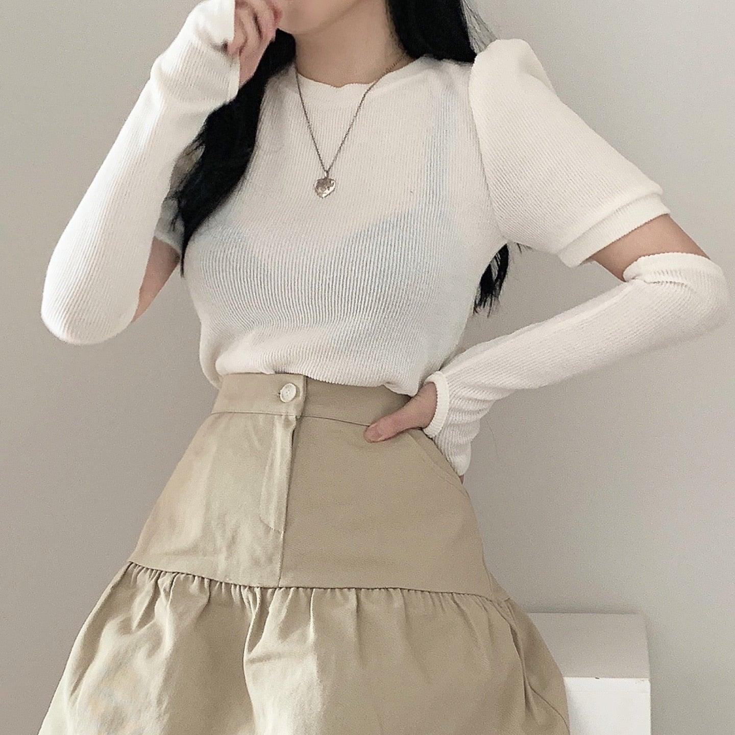 韓製羅紋泡泡袖T恤+手袖套裝<KR> - IKIMSTORE