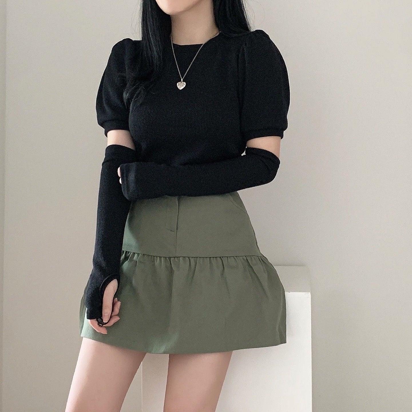 韓製羅紋泡泡袖T恤+手袖套裝<KR> - IKIMSTORE