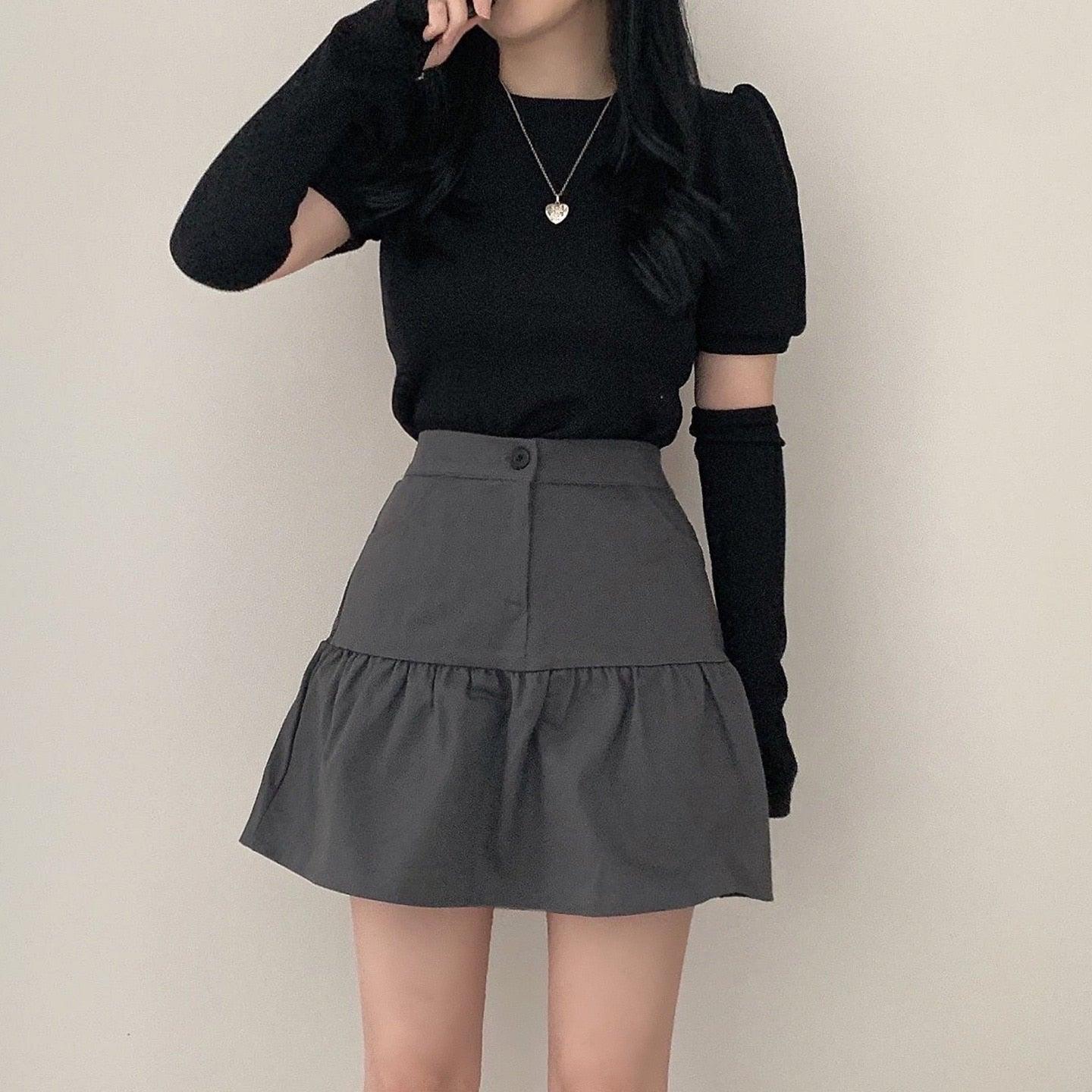 韓製羅紋泡泡袖T恤+手袖套裝<KR> - IKIMSTORE