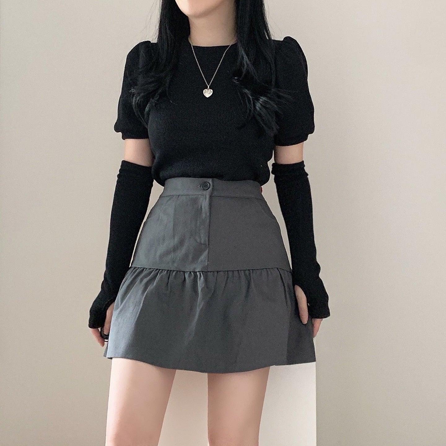 韓製羅紋泡泡袖T恤+手袖套裝<KR> - IKIMSTORE