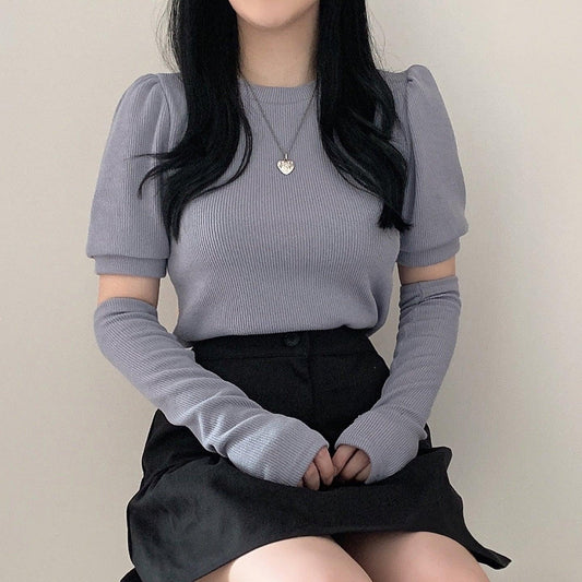 韓製羅紋泡泡袖T恤+手袖套裝<KR> - IKIMSTORE