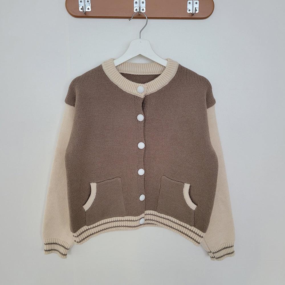 【現貨navy】韓系撞色棒球針織外套 - IKIMSTORE