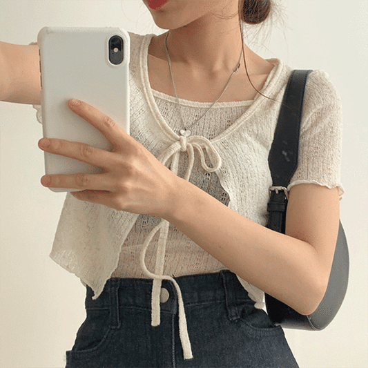 【套裝】薄款綁帶外套+背心SET<KR> - IKIMSTORE