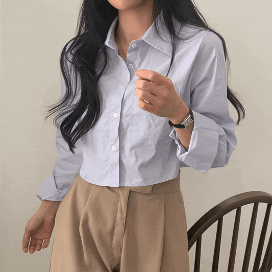 【現貨beige/好面料!】素色口袋短款恤衫(4color) - IKIMSTORE