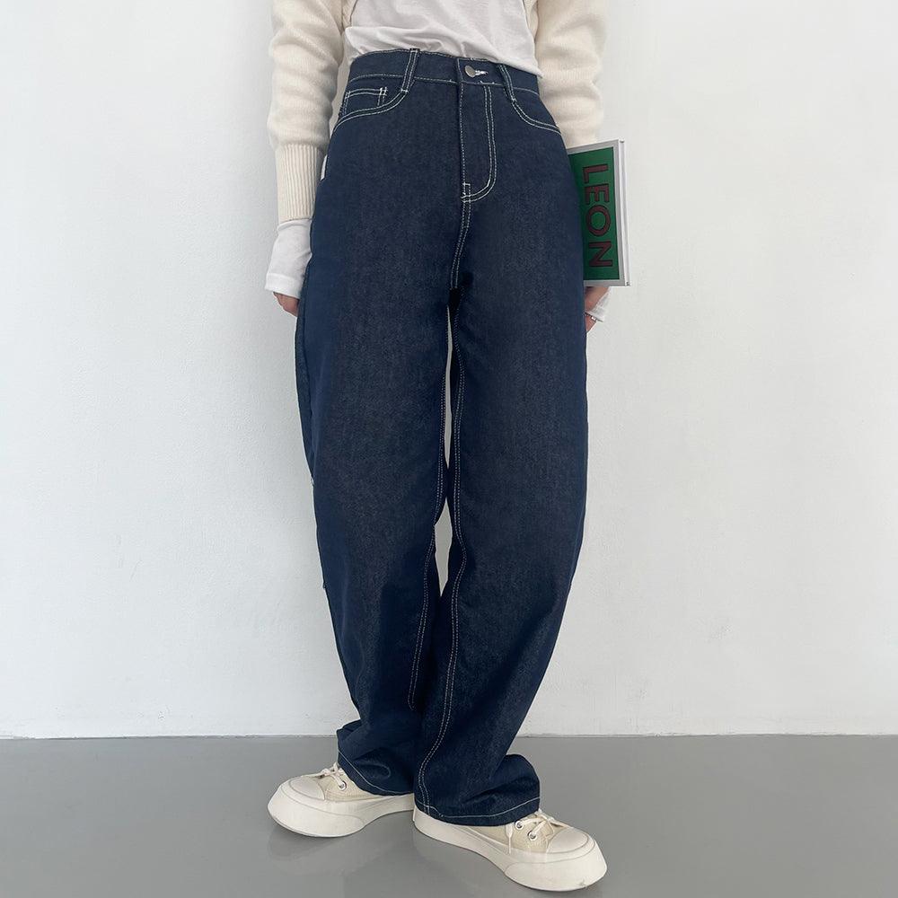 【現貨黑M】明線闊腳牛仔褲 <KR> (S-L) - IKIMSTORE