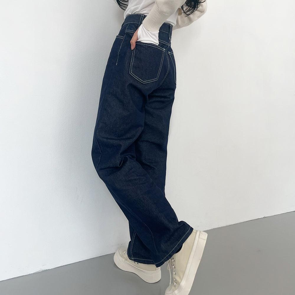 【現貨黑M】明線闊腳牛仔褲 <KR> (S-L) - IKIMSTORE