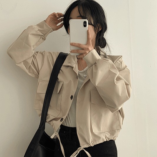 翻領工裝短款夾克外套<KR> - IKIMSTORE