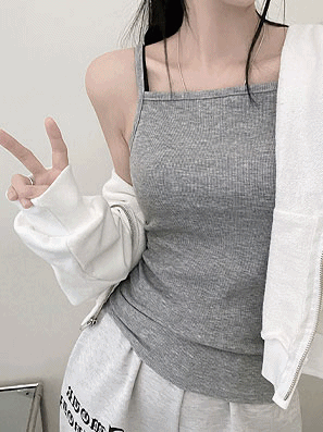 韓製羅紋方領吊帶背心(4color)<KR> - IKIMSTORE