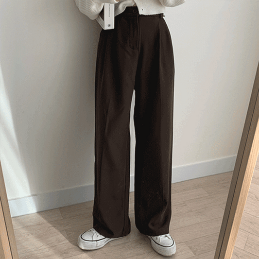 【後鬆緊腰】單扣細褶闊西褲(S-L) - IKIMSTORE