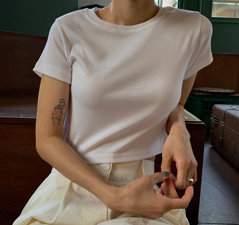 韓製日常棉質crop tee<KR> - IKIMSTORE