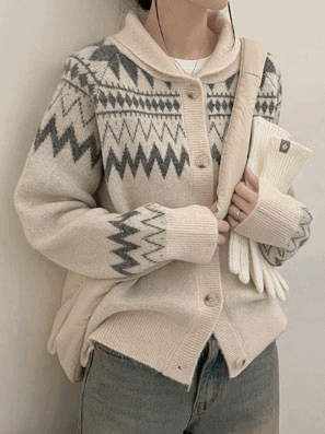 🦌北歐可愛撞色圖案開衫(3color) - IKIMSTORE