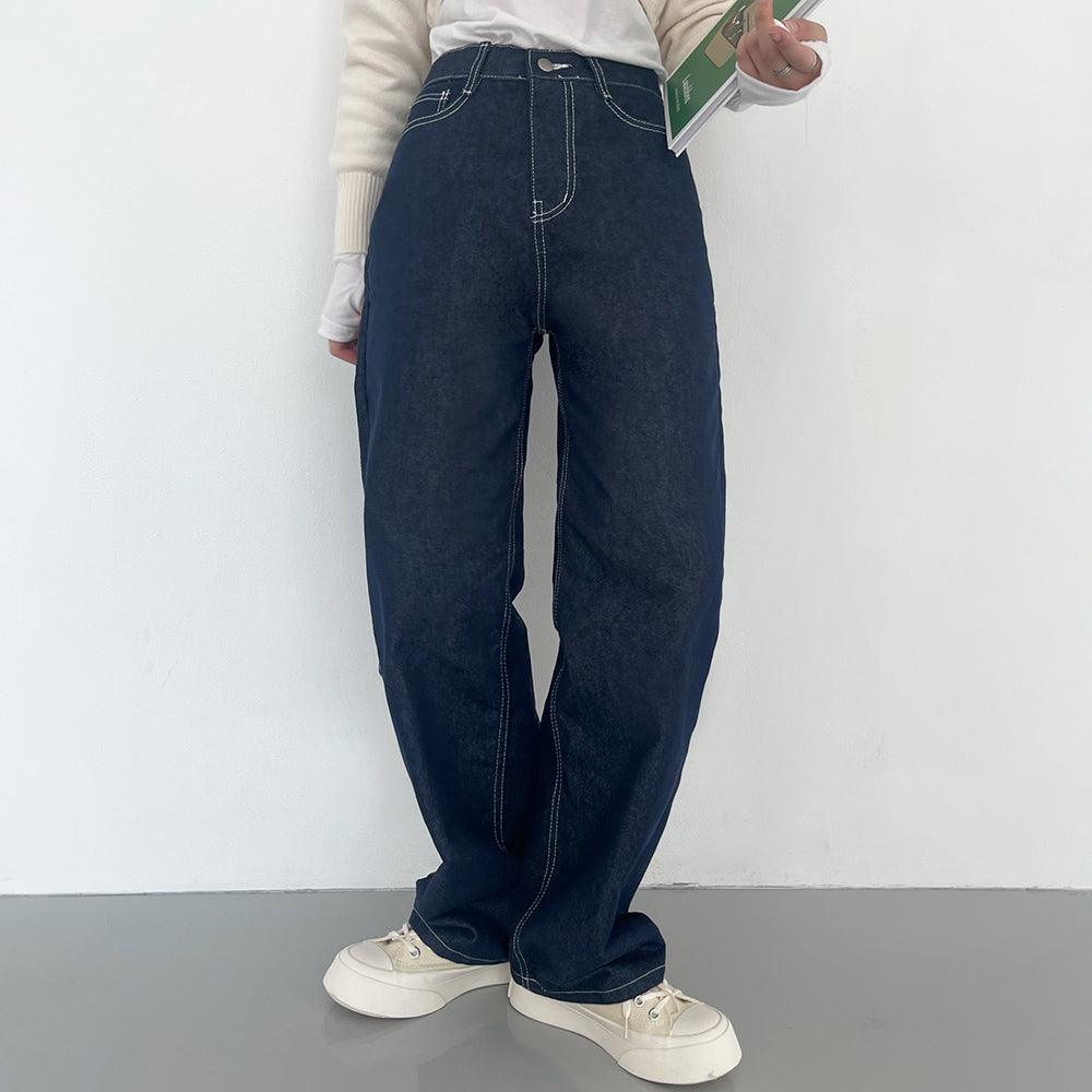 【現貨黑M】明線闊腳牛仔褲 <KR> (S-L) - IKIMSTORE