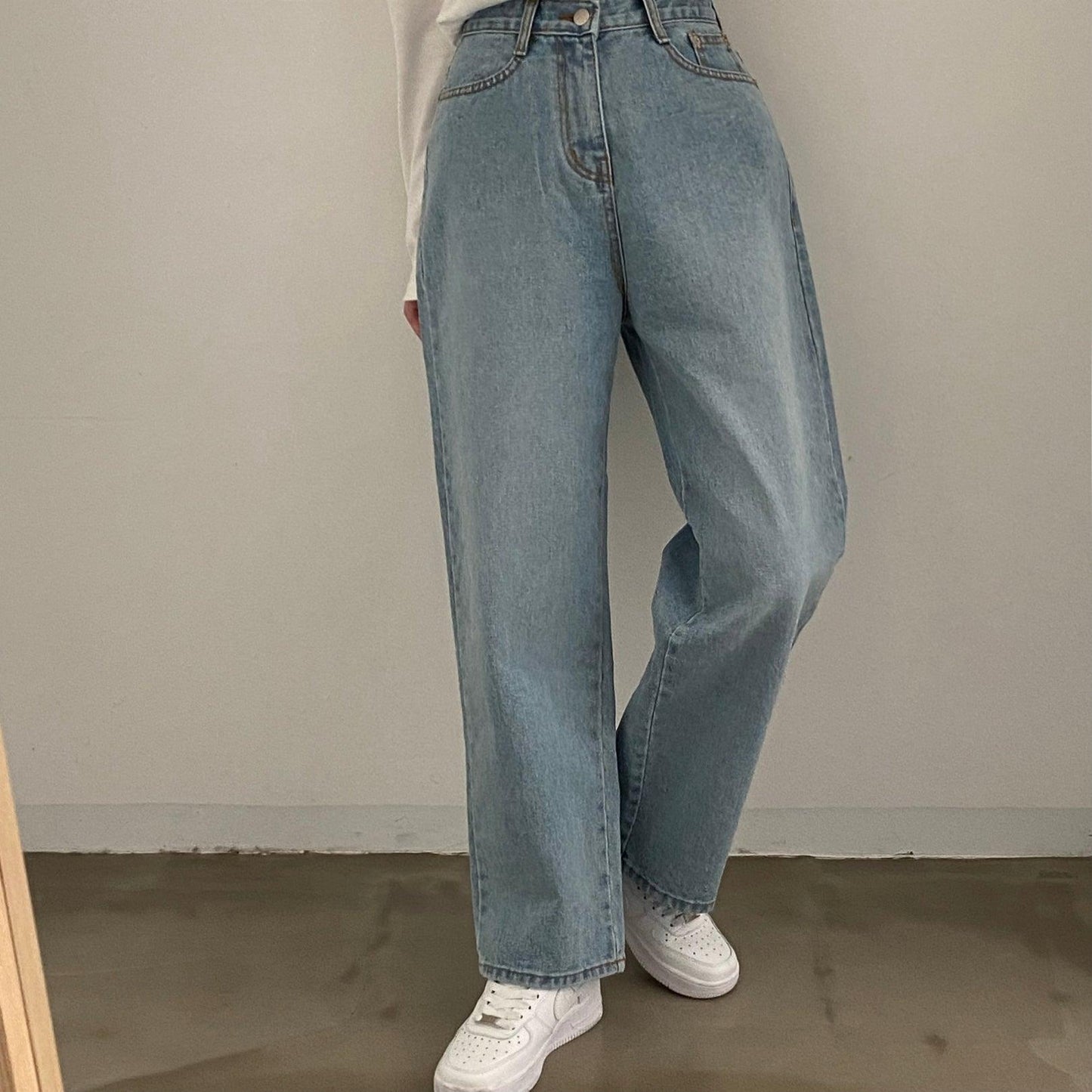 韓製直筒水洗牛仔褲<KR> - IKIMSTORE