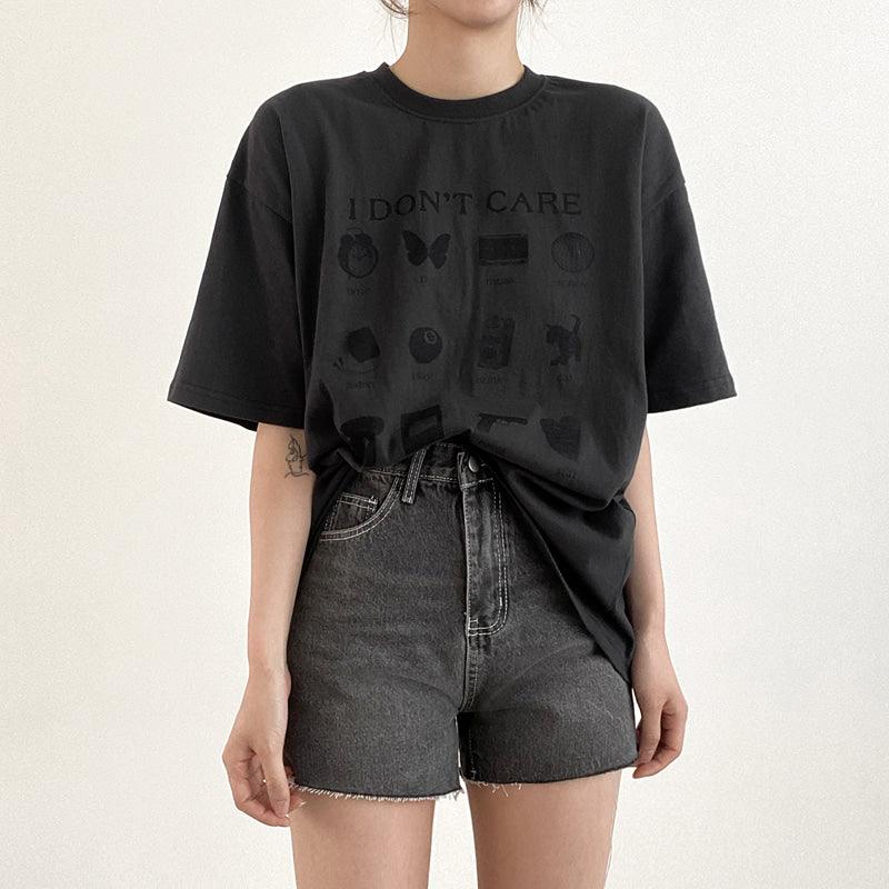 【現貨黑】韓製"I Don't Care"短袖T恤<KR> - IKIMSTORE