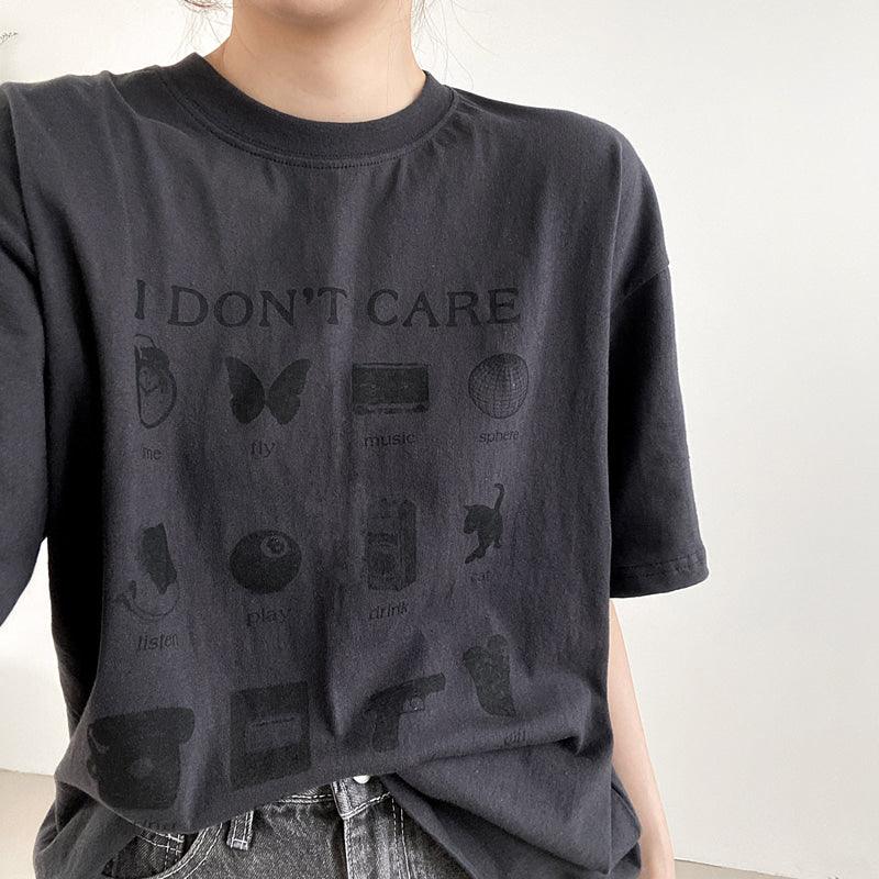 【現貨黑】韓製"I Don't Care"短袖T恤<KR> - IKIMSTORE