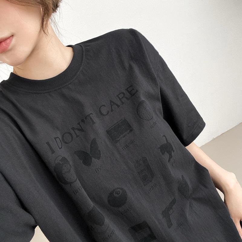 【現貨黑】韓製"I Don't Care"短袖T恤<KR> - IKIMSTORE