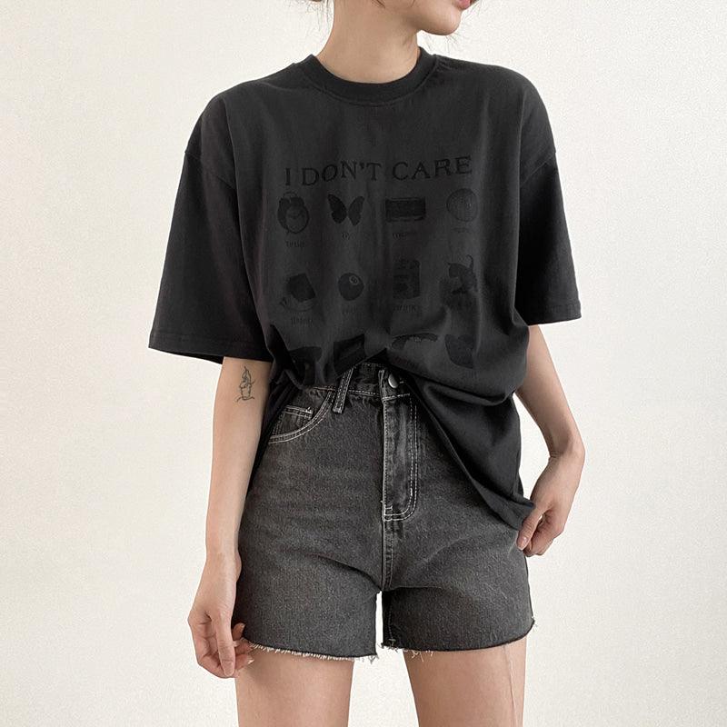 【現貨黑】韓製"I Don't Care"短袖T恤<KR> - IKIMSTORE