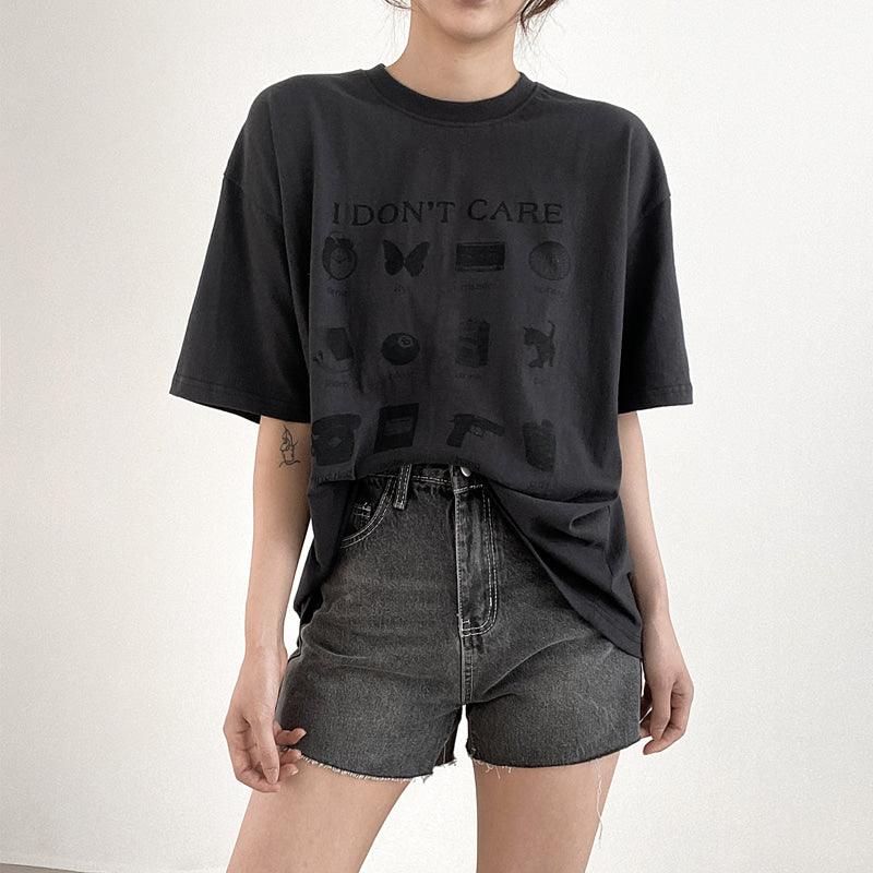 【現貨黑】韓製"I Don't Care"短袖T恤<KR> - IKIMSTORE