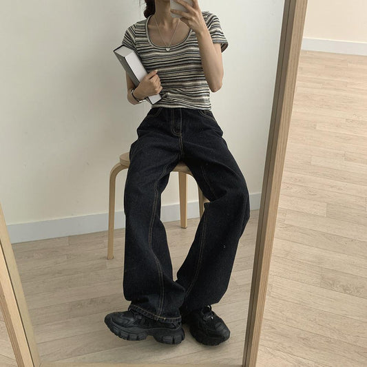 彩色波浪條紋方領T恤<KR> - IKIMSTORE