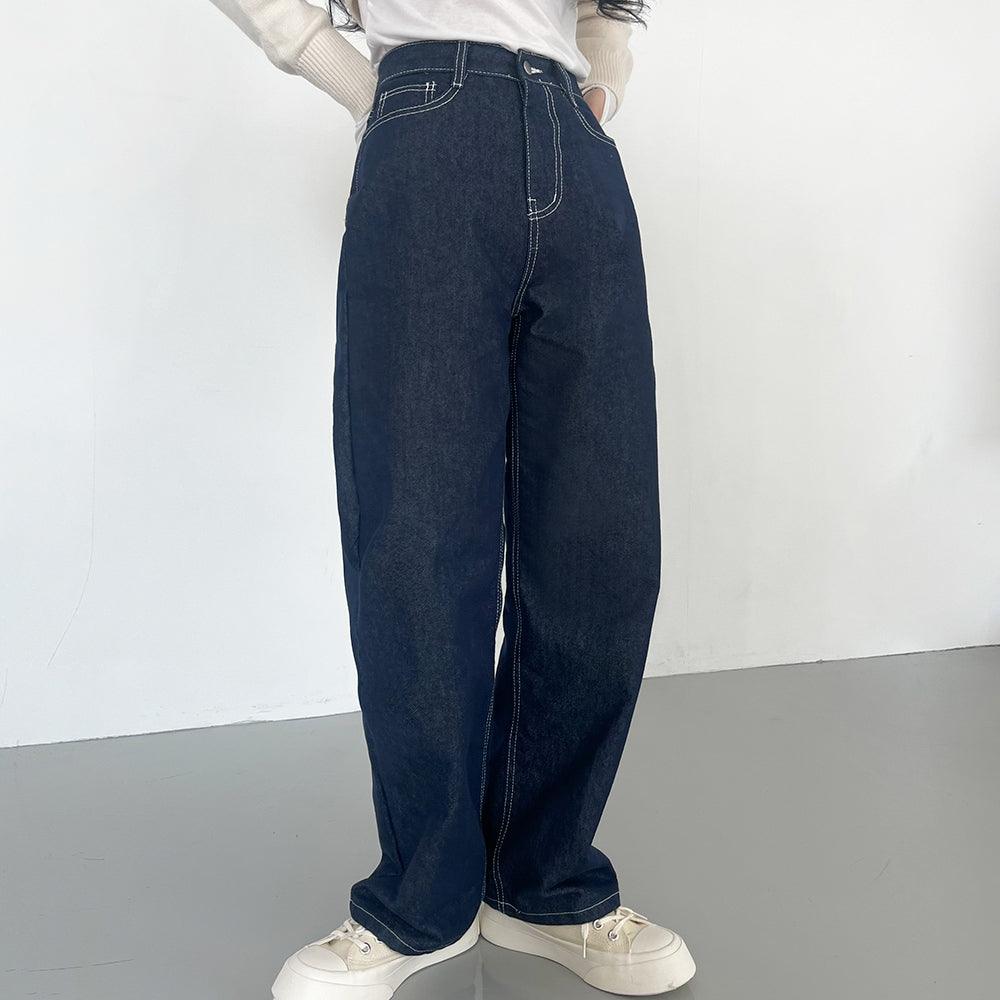 【現貨黑M】明線闊腳牛仔褲 <KR> (S-L) - IKIMSTORE