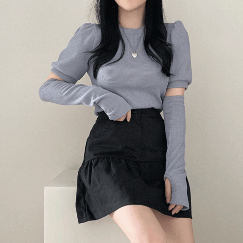 韓製羅紋泡泡袖T恤+手袖套裝<KR> - IKIMSTORE