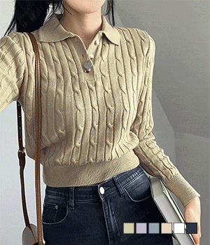 【現貨Navy】韓製麻花翻領開鈕針織上衣<KR>(6color) - IKIMSTORE