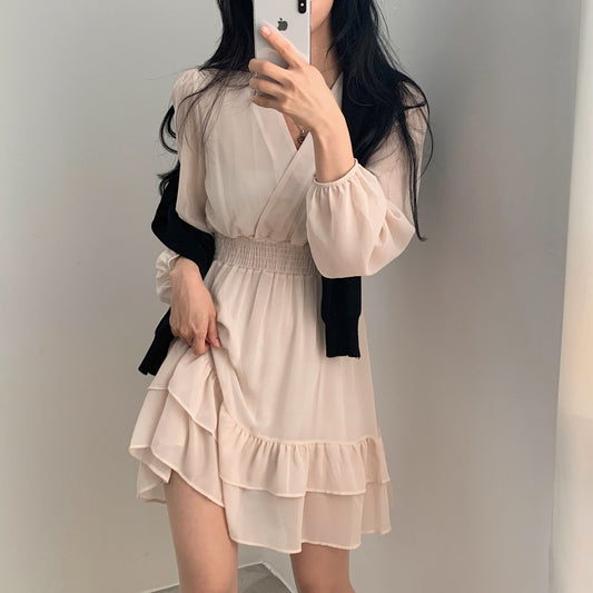 【心動~】🍰仙女V領雪紡連衣裙