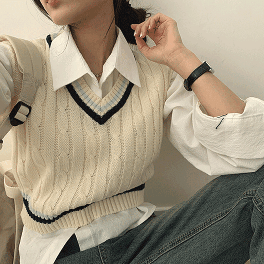 🍀撞色麻花針織背心