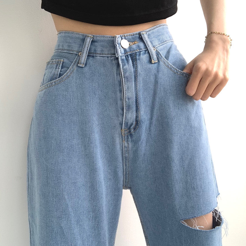 【☀️薄牛仔】雙側割破闊腿牛仔褲(S-2XL)