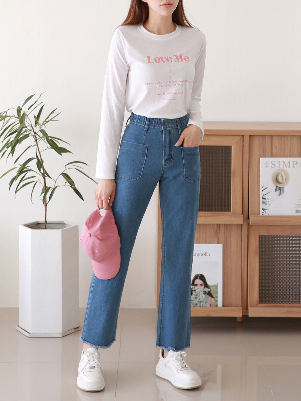 【內橡筋】雙口袋直筒牛仔褲(S-XL)