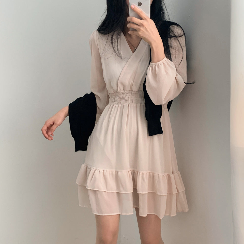 【心動~】🍰仙女V領雪紡連衣裙
