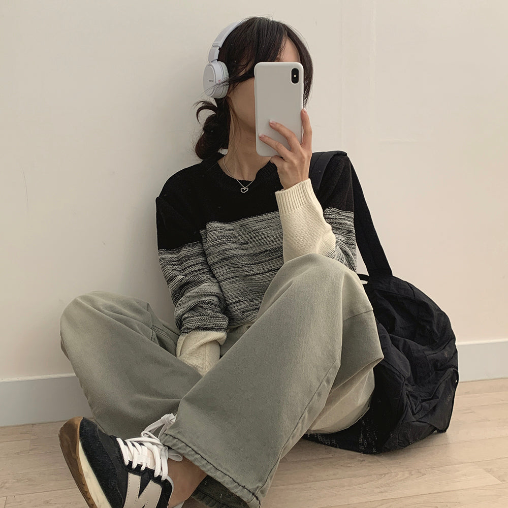 【特價/現貨藍】✨水波條紋混色針織衫