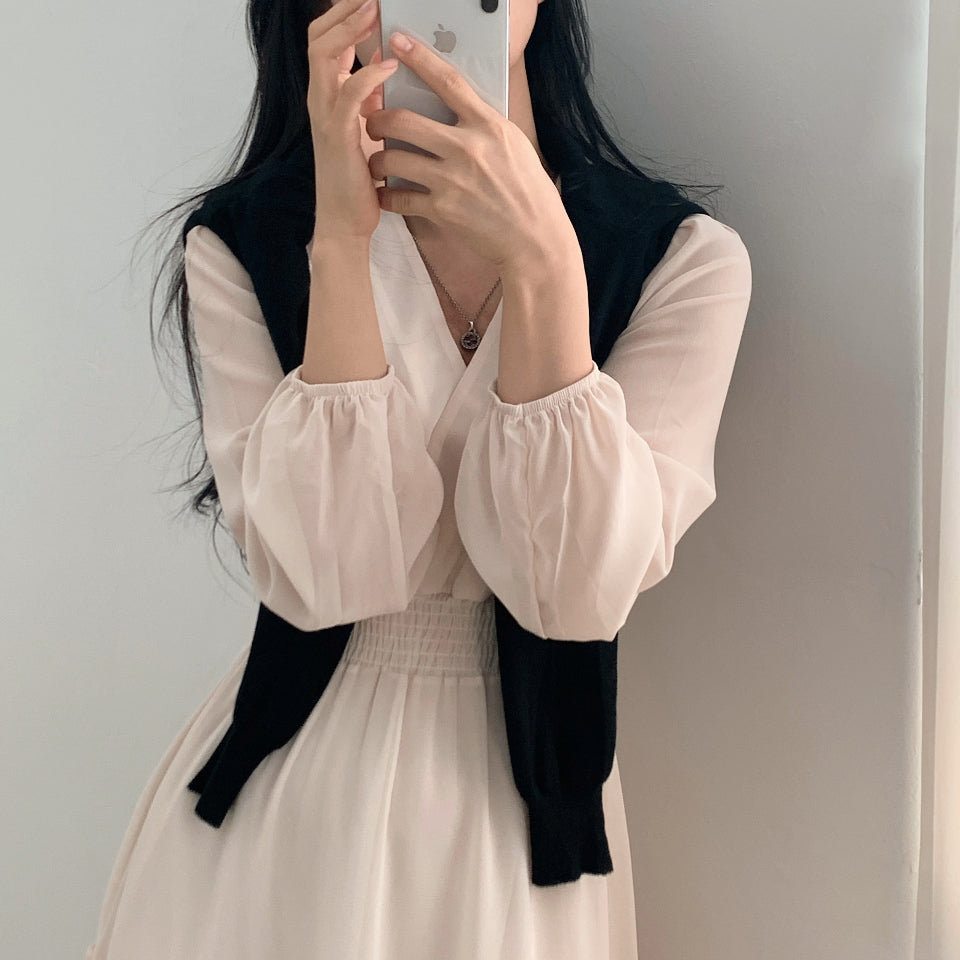 【心動~】🍰仙女V領雪紡連衣裙