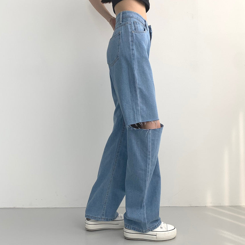 【☀️薄牛仔】雙側割破闊腿牛仔褲(S-2XL)