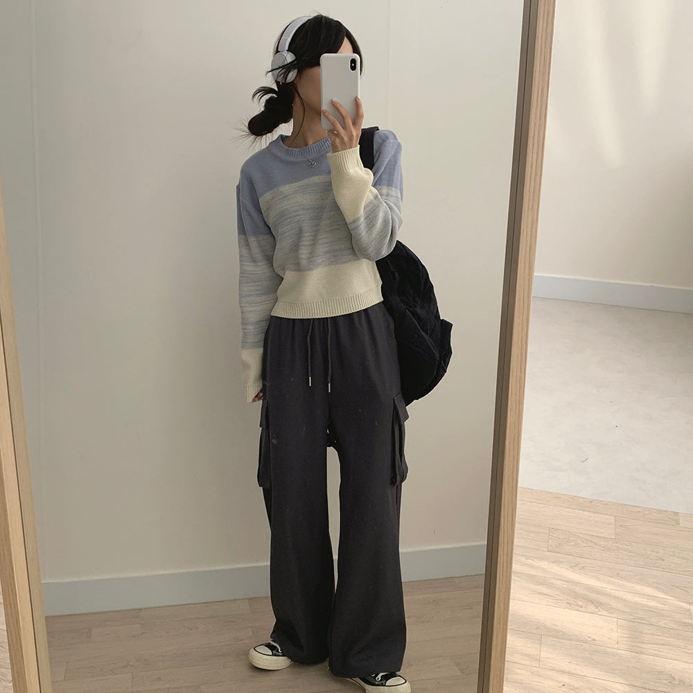 【特價/現貨藍】✨水波條紋混色針織衫