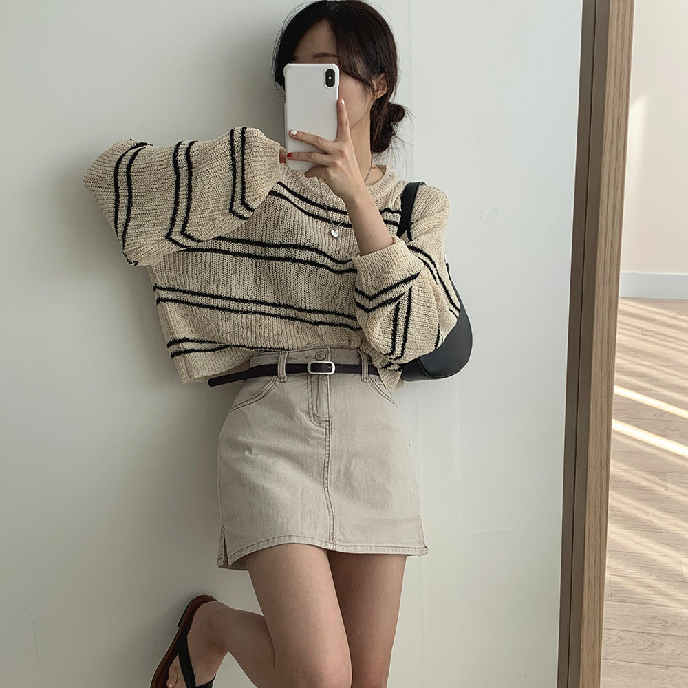 女友感薄款條紋針織衫