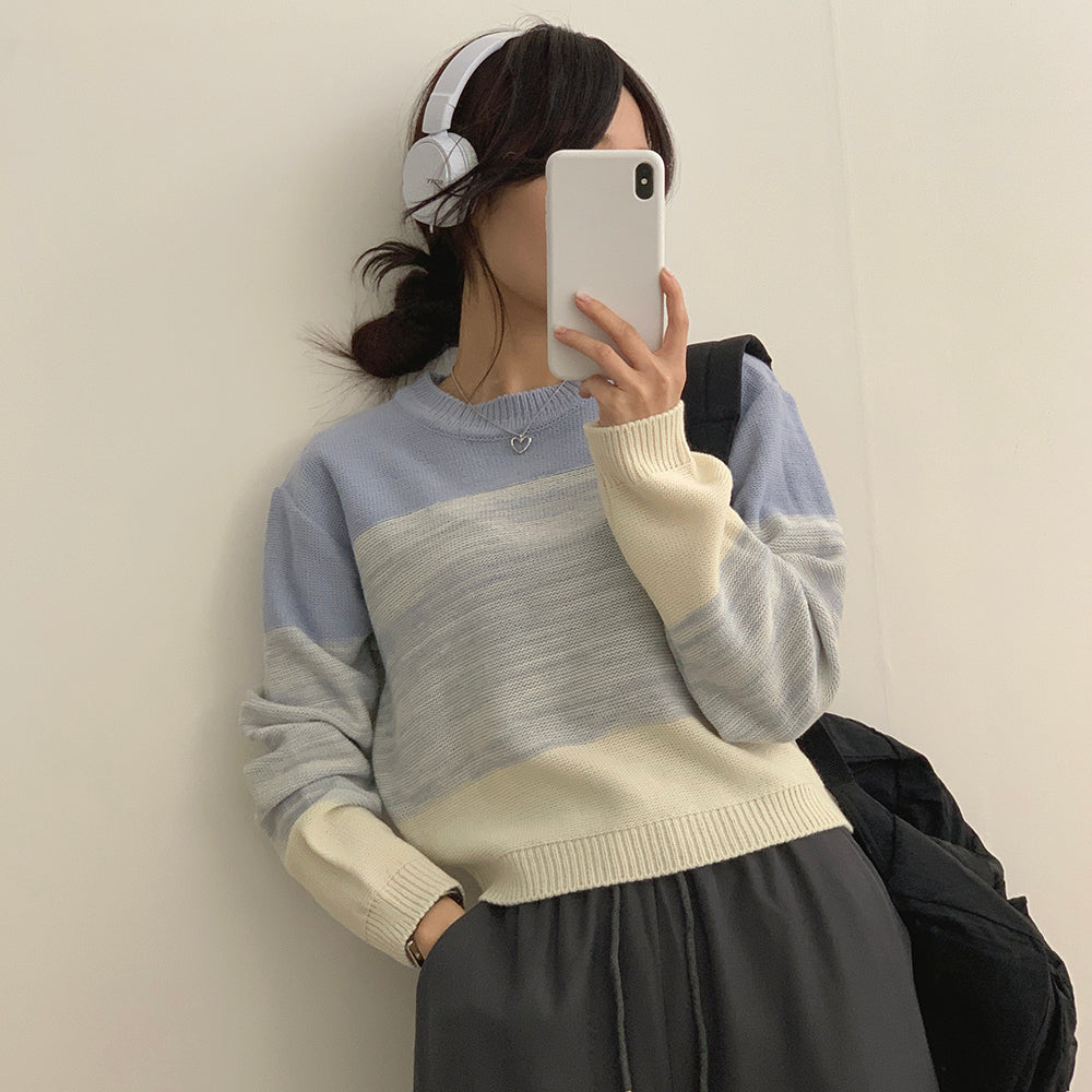 【特價/現貨藍】✨水波條紋混色針織衫