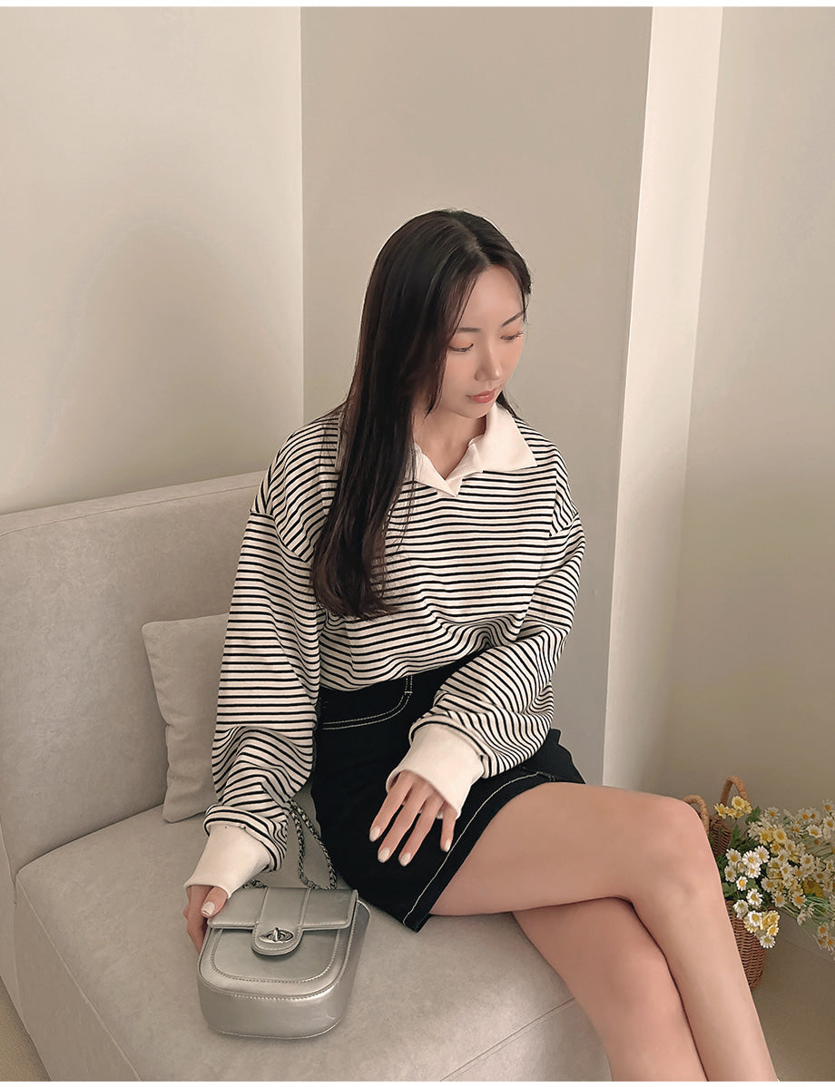 韓製棉質明線迷你裙(S-2XL)