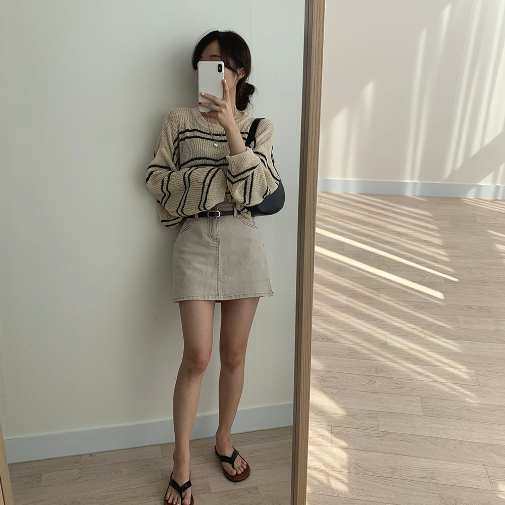 女友感薄款條紋針織衫
