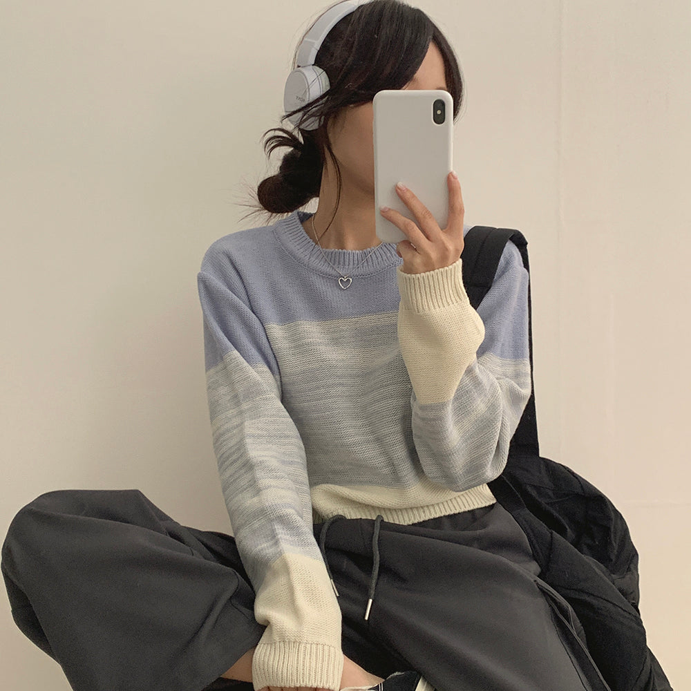 【特價/現貨藍】✨水波條紋混色針織衫
