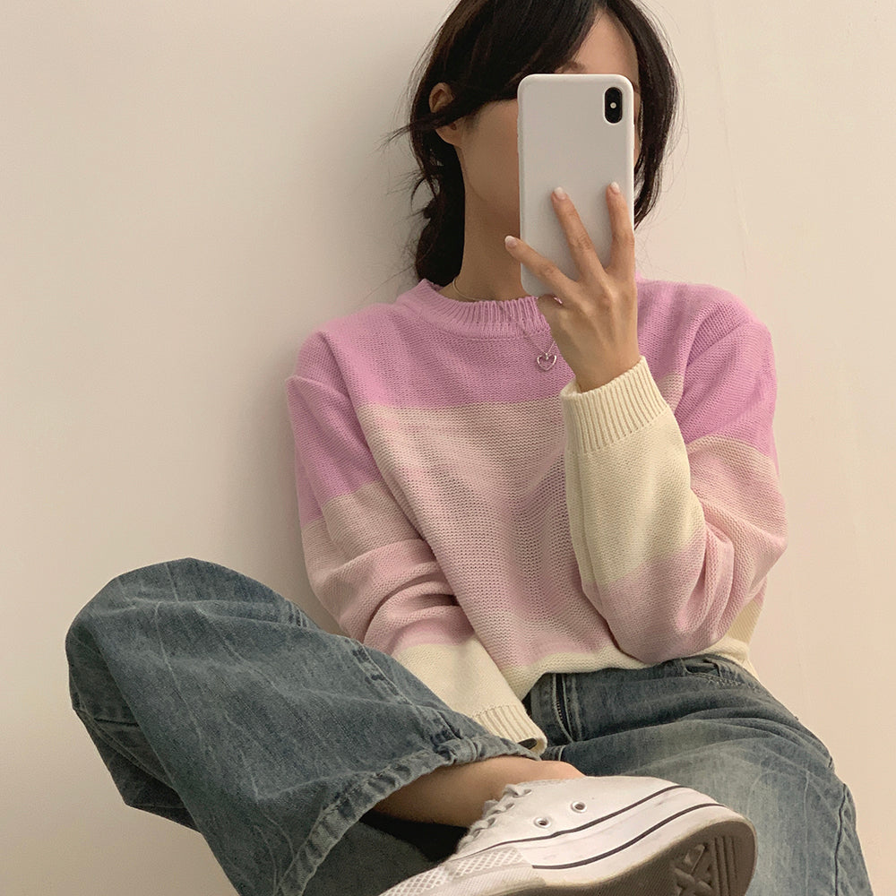 【特價/現貨藍】✨水波條紋混色針織衫
