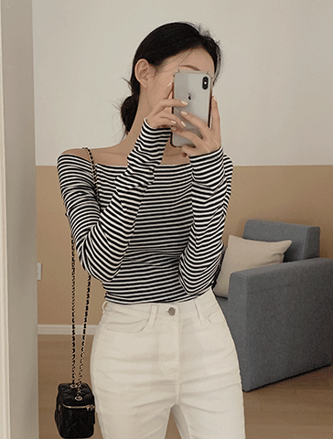 🇰🇷韓國一字露肩條紋T恤