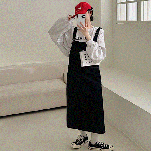 【肩帶可調!】韓系牛仔背帶裙